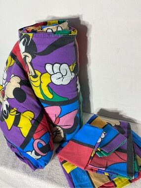 Vintage 90s Disney Mickey Mouse Colour Block Bedding Comforter Sheets Pillowcase